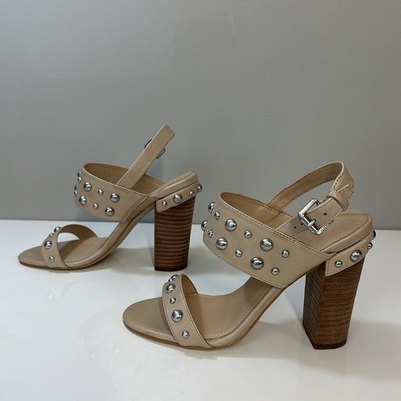 Guess Cheree Tan Leather Studded Heeled Sandals Size 7 - Picture 3 of 15